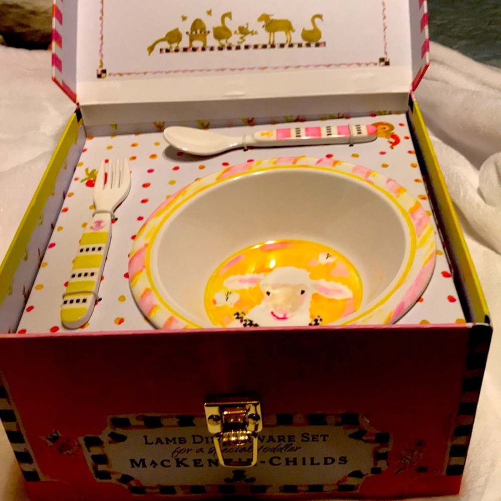 Toddler  Lamb dinnerware.  Mackenzie-Child’s.